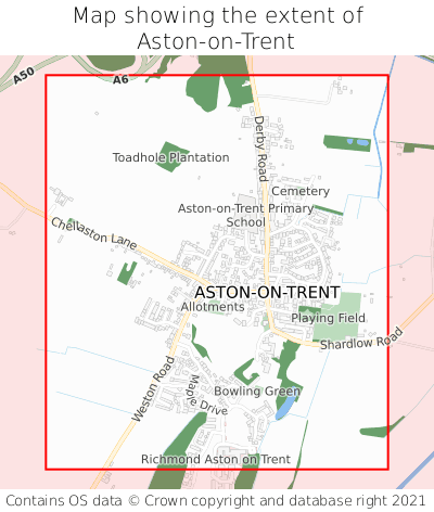 Map showing extent of Aston-on-Trent as bounding box