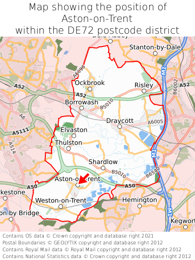Map showing location of Aston-on-Trent within DE72