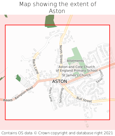 Map showing extent of Aston as bounding box