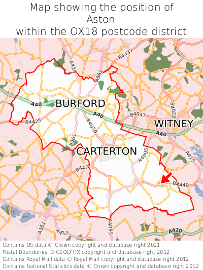 Map showing location of Aston within OX18