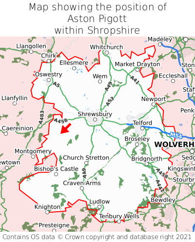Map showing location of Aston Pigott within Shropshire