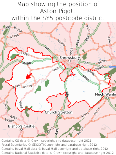 Map showing location of Aston Pigott within SY5