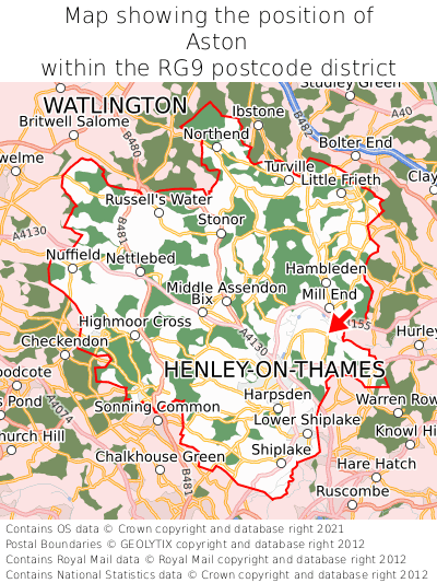 Map showing location of Aston within RG9