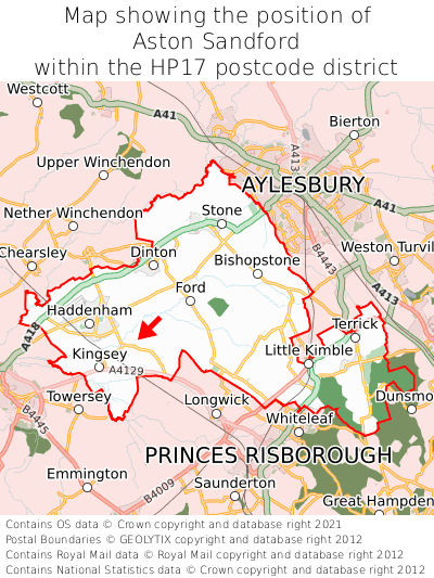 Map showing location of Aston Sandford within HP17