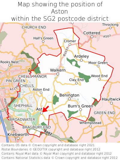 Map showing location of Aston within SG2