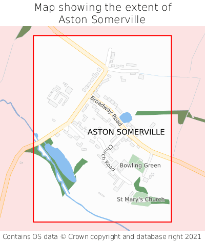 Map showing extent of Aston Somerville as bounding box