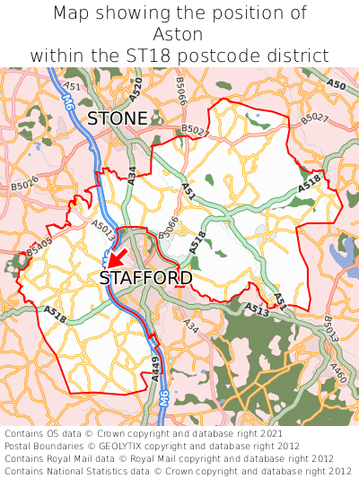 Map showing location of Aston within ST18