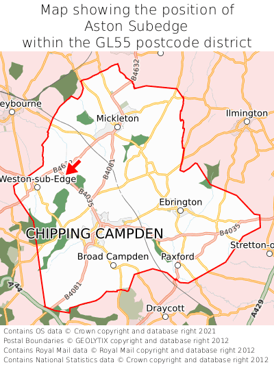 Map showing location of Aston Subedge within GL55