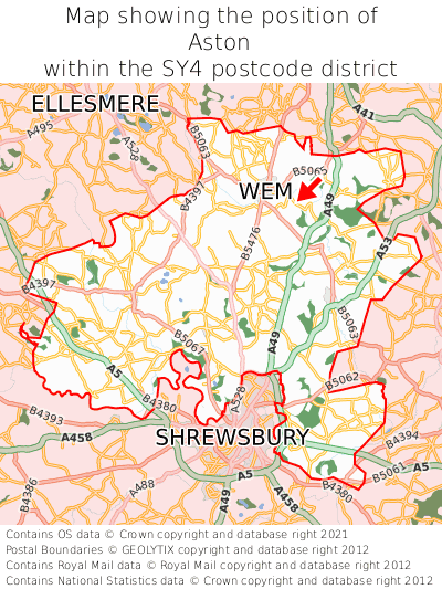 Map showing location of Aston within SY4