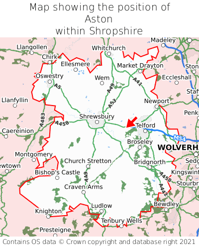 Map showing location of Aston within Shropshire