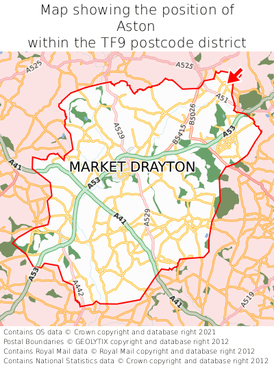 Map showing location of Aston within TF9