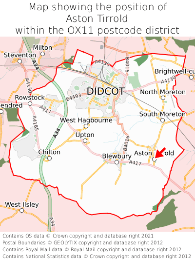 Map showing location of Aston Tirrold within OX11