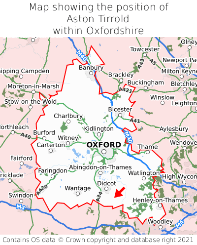 Map showing location of Aston Tirrold within Oxfordshire