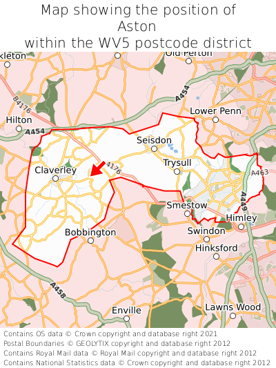 Map showing location of Aston within WV5