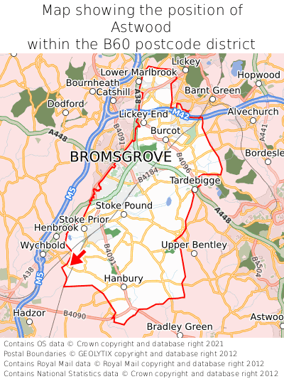 Map showing location of Astwood within B60