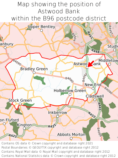 Map showing location of Astwood Bank within B96