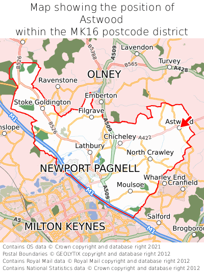 Map showing location of Astwood within MK16