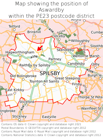 Map showing location of Aswardby within PE23