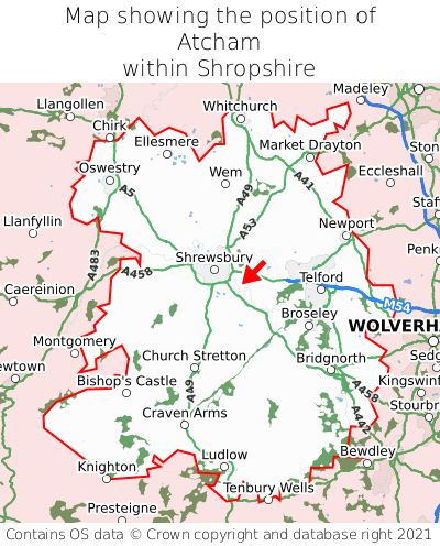 Map showing location of Atcham within Shropshire