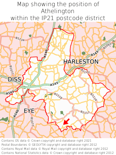 Map showing location of Athelington within IP21