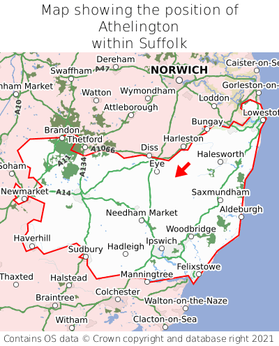 Map showing location of Athelington within Suffolk