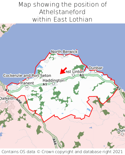 Map showing location of Athelstaneford within East Lothian