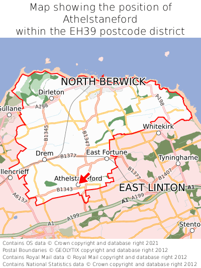 Map showing location of Athelstaneford within EH39