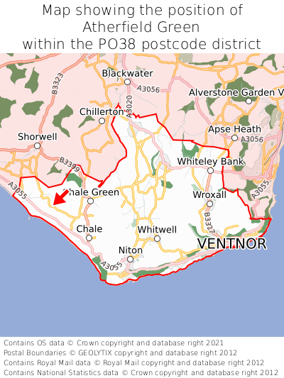 Map showing location of Atherfield Green within PO38