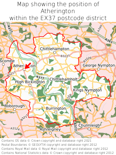 Map showing location of Atherington within EX37