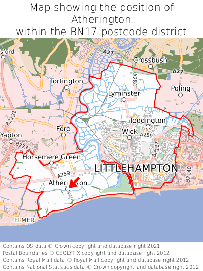 Map showing location of Atherington within BN17