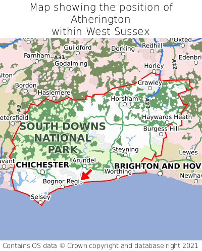 Map showing location of Atherington within West Sussex