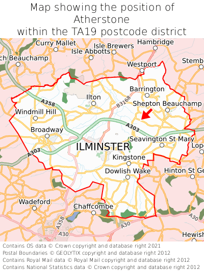 Map showing location of Atherstone within TA19
