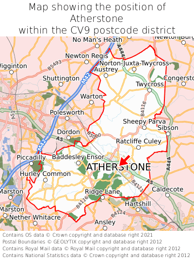 Map showing location of Atherstone within CV9