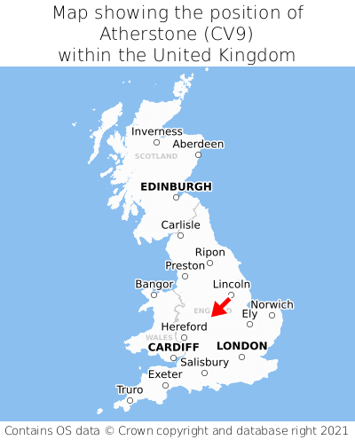 Map showing location of Atherstone within the UK