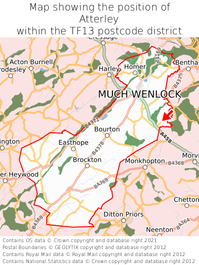 Map showing location of Atterley within TF13