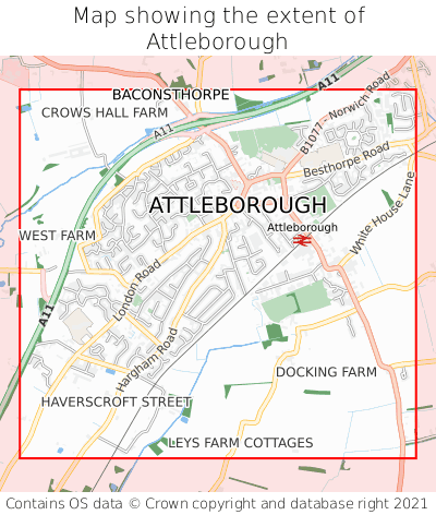 Map showing extent of Attleborough as bounding box