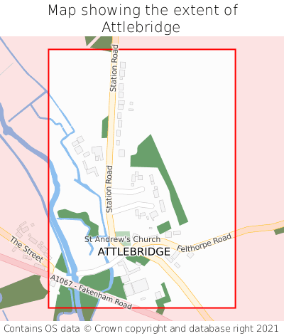 Map showing extent of Attlebridge as bounding box