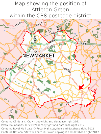 Map showing location of Attleton Green within CB8