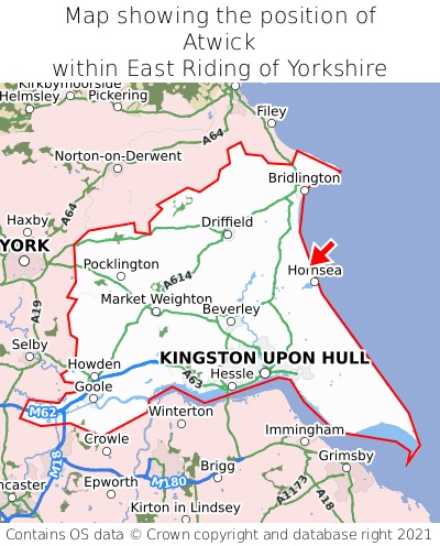 Map showing location of Atwick within East Riding of Yorkshire