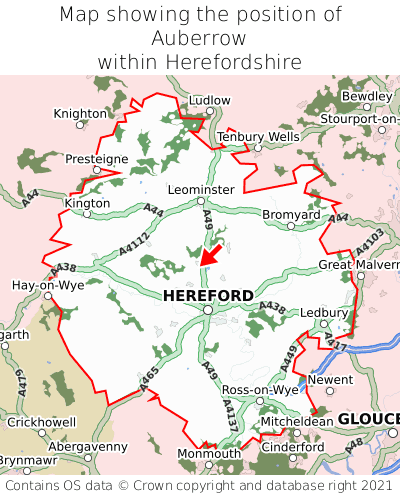 Map showing location of Auberrow within Herefordshire