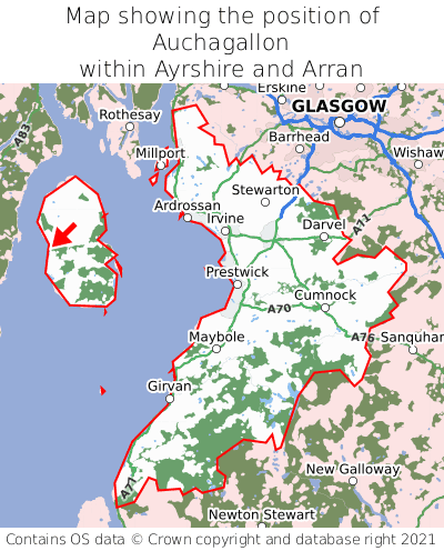 Map showing location of Auchagallon within Ayrshire and Arran