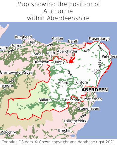 Map showing location of Aucharnie within Aberdeenshire