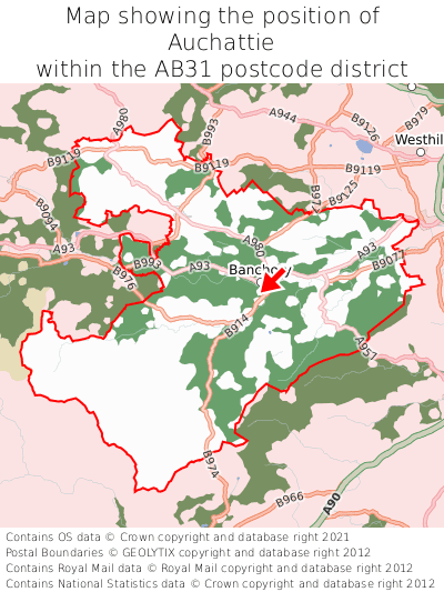 Map showing location of Auchattie within AB31