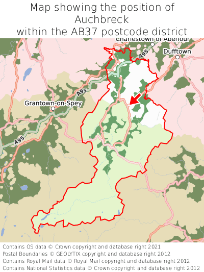 Map showing location of Auchbreck within AB37