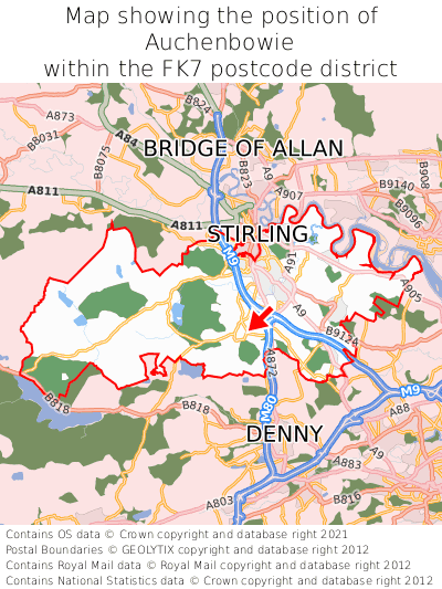 Map showing location of Auchenbowie within FK7