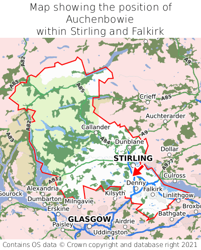 Map showing location of Auchenbowie within Stirling and Falkirk