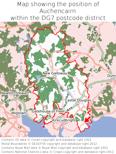 Map showing location of Auchencairn within DG7