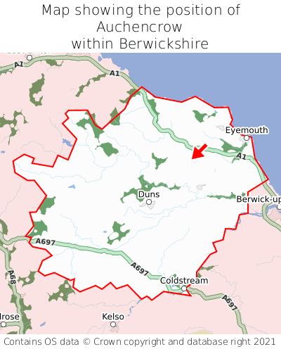 Map showing location of Auchencrow within Berwickshire