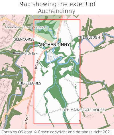 Map showing extent of Auchendinny as bounding box