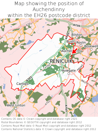 Map showing location of Auchendinny within EH26